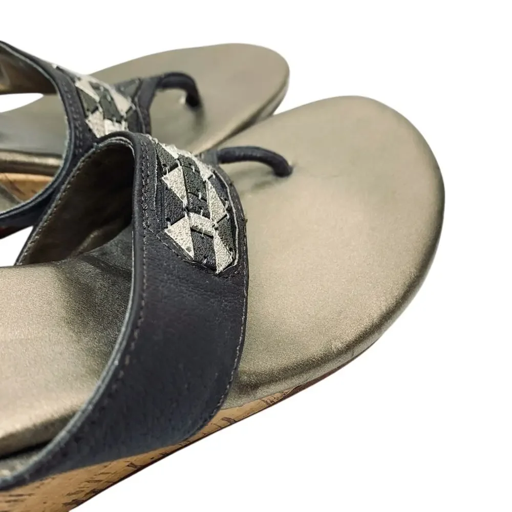 CHICO'S Cork Wedge Leather Sandals Shoes Heels  8